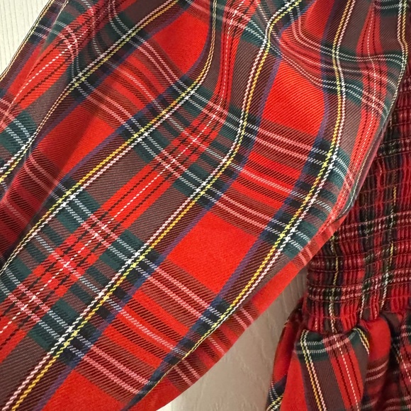 Red tartan plaid smocked mini dress - Picture 3 of 4